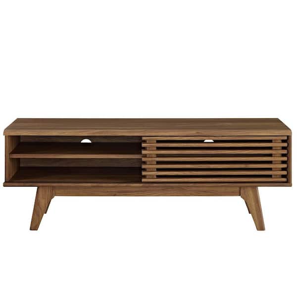MODWAY Render 48 in. Walnut Wood TV Stand Fits TVs Up to 52 in. with Storage Doors