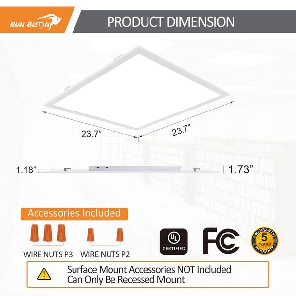 RUN BISON 2 ft. x 2 ft. White 2200/3300/4400 Lumens Integrated LED Panel-Light Troffer-Light, 3500/4000/5000K (4-Pack)
