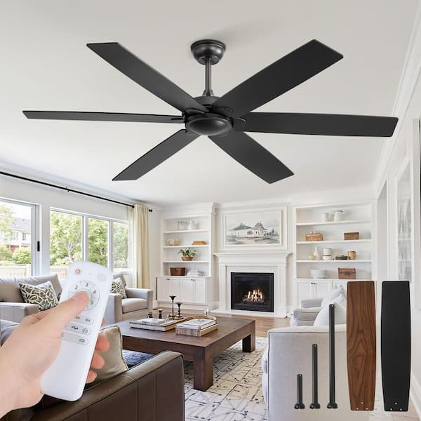 60 in. Black Ceiling Fan w/ Remote, Downrod and Angled Mount, Quiet DC Motor, Two-Toned Blades for Indoor/Outdoor Patio