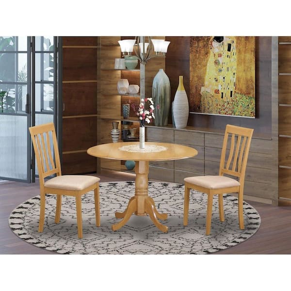 3-Piece Natural Oak Finish Solid Wood Top-Dining Room Set-Seats 4