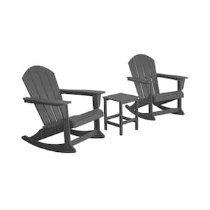 Iris Outdoor Rocking Poly Adirondack Chairs With Side Table Set in Gray (3-Piece)