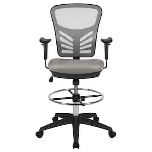 Mesh Adjustable Height Ergonomic Drafting Chair in Light Gray