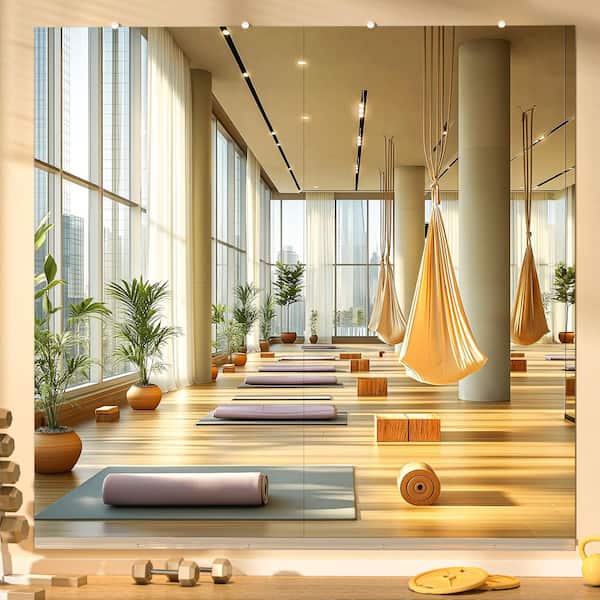 2 Pieces 39 in. W x 83 in. H Rectangle Frameless Wall-Mounted HD Home Gym Mirror with Glass Clamps and Aluminum Rail