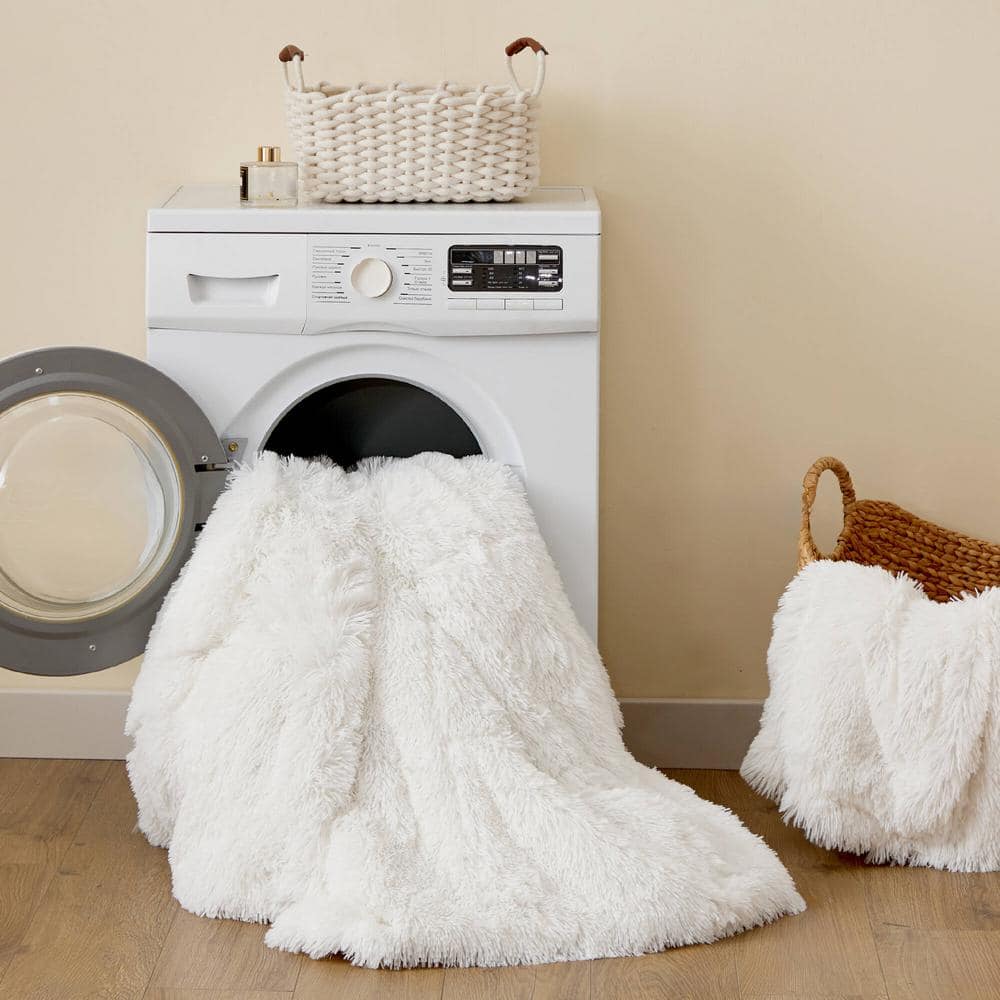Full White Shaggy Faux Fur Comforter Set