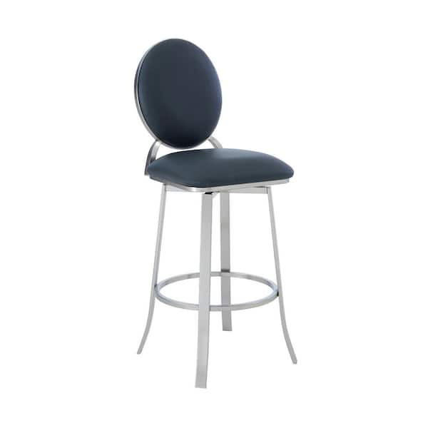Armen Living Pia Contemporary 26 in. Counter Height Bar Stool in Brushed Stainless Steel and Grey Faux Leather