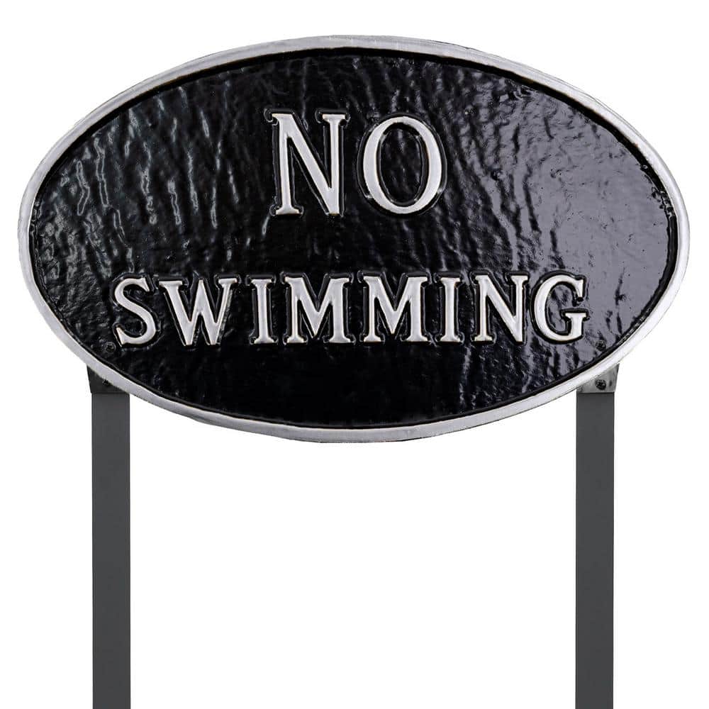 10 in. x 18 in. Large Oval No Swimming Statement Plaque Sign with Lawn Stakes - Black/Silver price history on PriceWatchPro