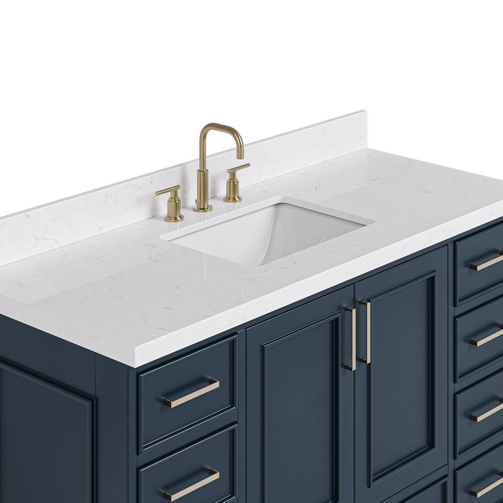 Stafford 54" Midnight Blue Wood Vanity with White Quartz Top
