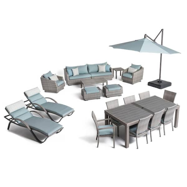 RST BRANDS Cannes Estate 20-Piece Patio Conversation Set with Sunbrella Spa Blue Cushions