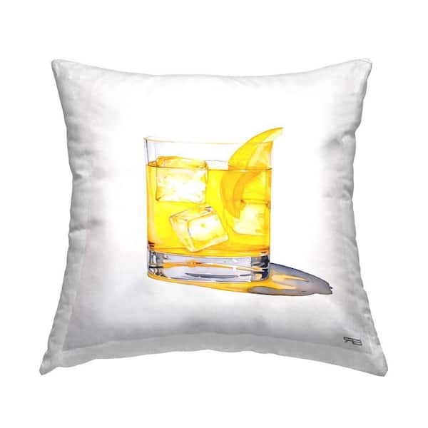 Stupell Industries Minimal Cocktail Glass Yellow Print Polyester 18 in. x 18 in. Throw Pillow