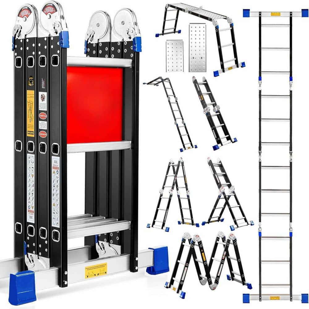 12 ft. Reach 7-in-1 Multi-Position Ladder Aluminium Folding Adjustable Heav