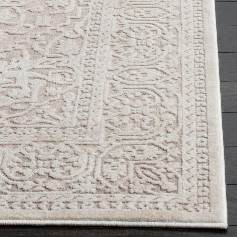 Beige and Cream Floral Synthetic Area Rug, 10' x 14'
