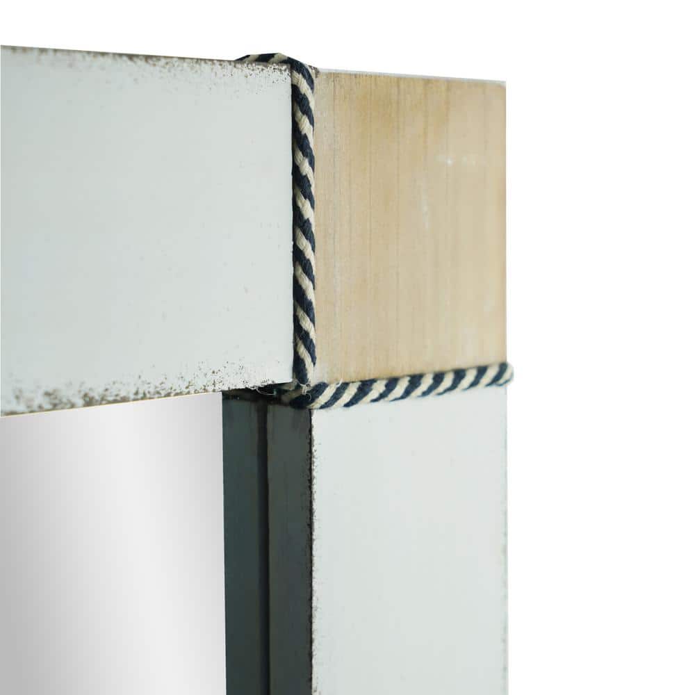 Whitewashed Wood Rectangular Vanity Mirror with Rope Inlay