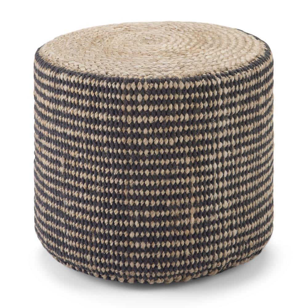 Natural and Black Round Braided Jute Pouf