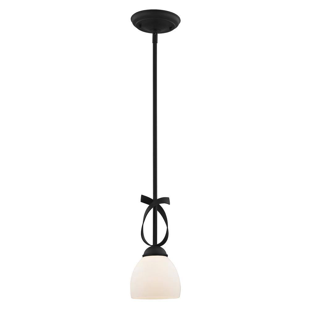 Mini Globe Black Steel Pendant with Satin Opal White Glass