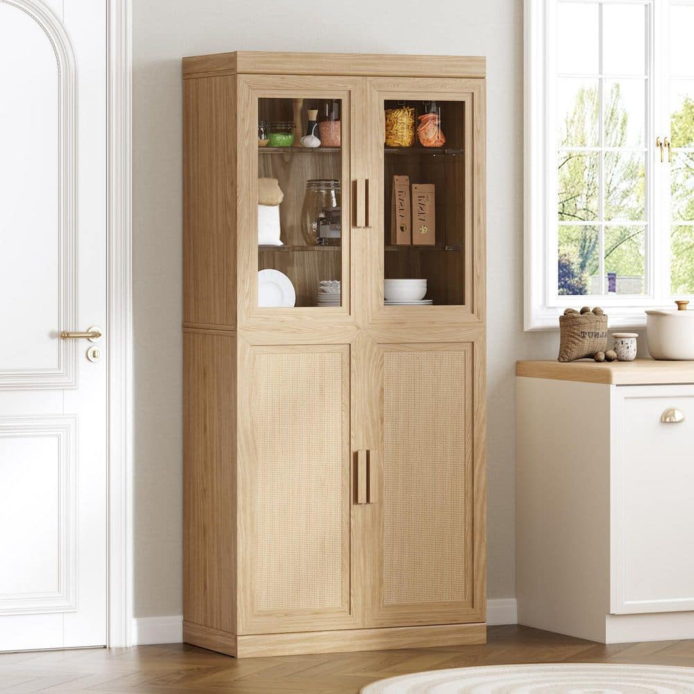 67 in. 6-Shelf Natural Wood Tall Kitchen Pantry Storage Organizer with Adjustable Shelves price history on PriceWatchPro