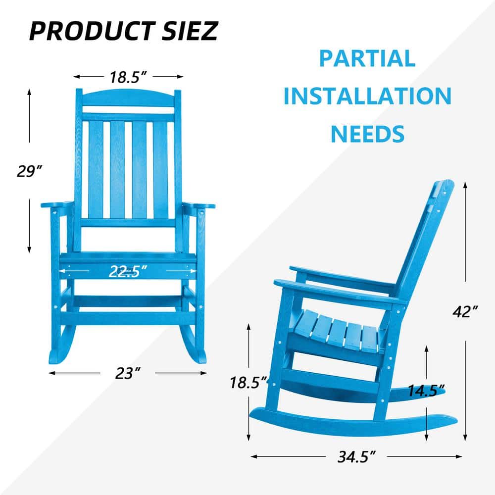 Set of 2 Blue Weather Resistant Plastic Rocking Armchairs