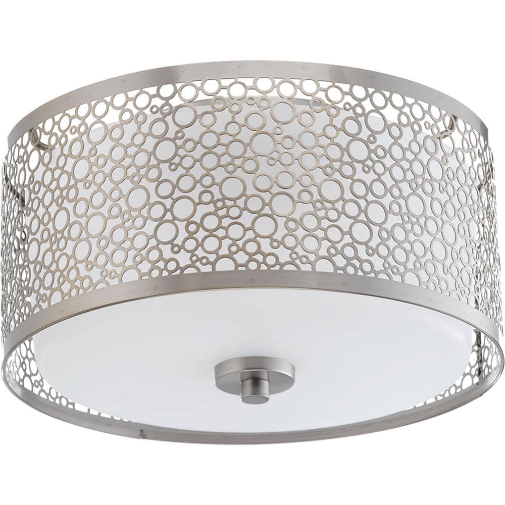 Brushed Nickel LED Flush Mount with Etched Parchment Glass Shade