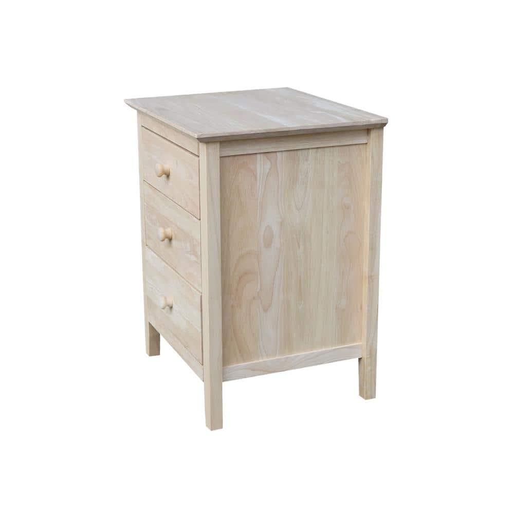 Classic Solid Wood 3-Drawer Nightstand in Unfinished Parawood