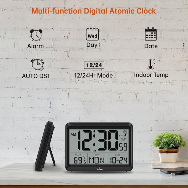 Afoxsos 8.5 in. Black Digital Thermoplastic Atomic Clock with