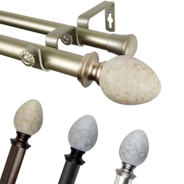 EMOH 1" Dia Adjustable 66-120" Double Curtain Rod in Gold with Danyon Finials