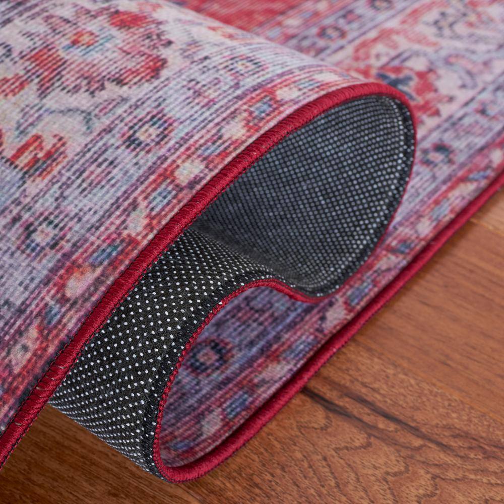 Red and Beige Traditional Washable Synthetic Area Rug, 3' x 5'