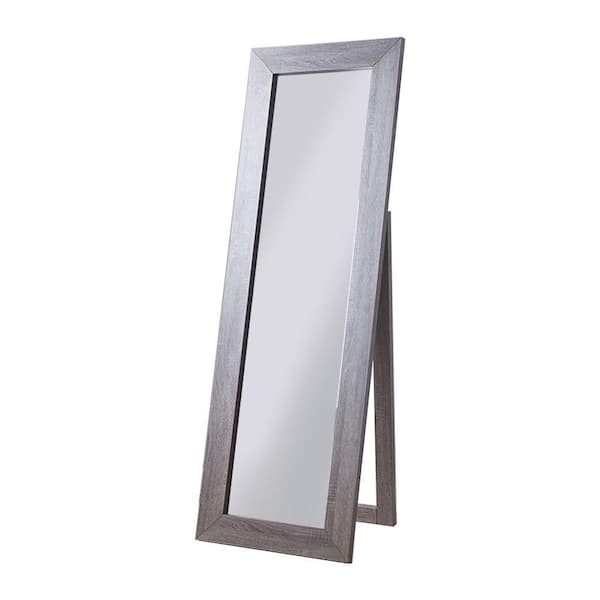Benjara 24 in. W x 72 in. H Gray Faux Croc Wood Border Floor Full Length Accent Mirror