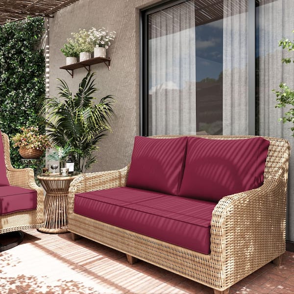 46 in. x 26 in. x 5 in. Outdoor Patio Replacement Loveseat Sofa Cushion Set with Backrest Fuchsia Red