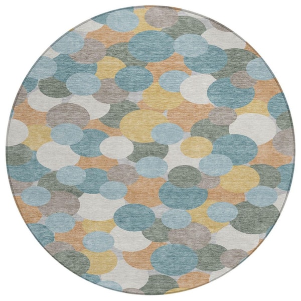 Chantille Machine Washable Indoor/Outdoor Abstract ACN2450 Teal 8 ft. x 8 ft. Round Rug