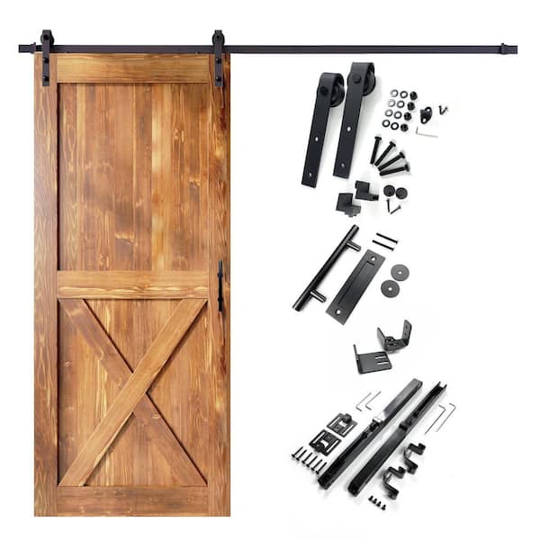 HOMACER 42 in. x 84 in. X-Frame Early American Solid Pine Wood Interior Sliding Barn Door with Hardware Kit, Non-Bypass