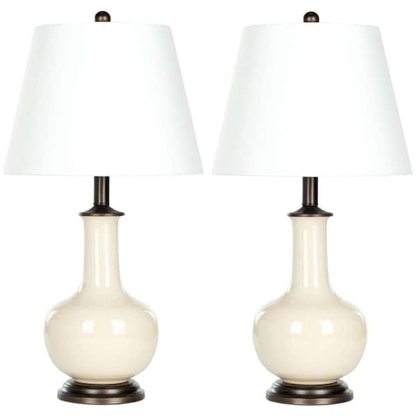 SAFAVIEH Danielle 22 in. Cream Gourd Jar Table Lamp with White Shade (Set of 2)