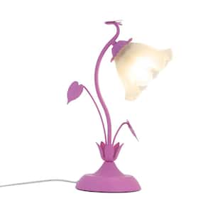 17.71 in. Pink Modern Plug-In Flower Shaped Table Lamp with Acrylic Shade for Bedside Study, No Bulbs Included