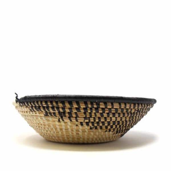 Handwoven Natural and Black Sisal Round Basket with Loop Handle