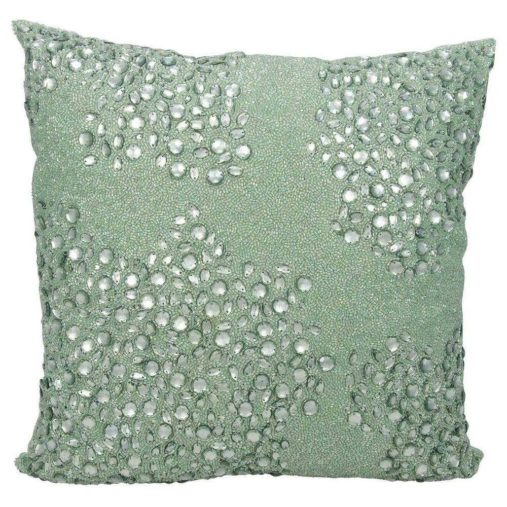 Outdoor Indoor Fully Beaded Celadon Throw Pillow