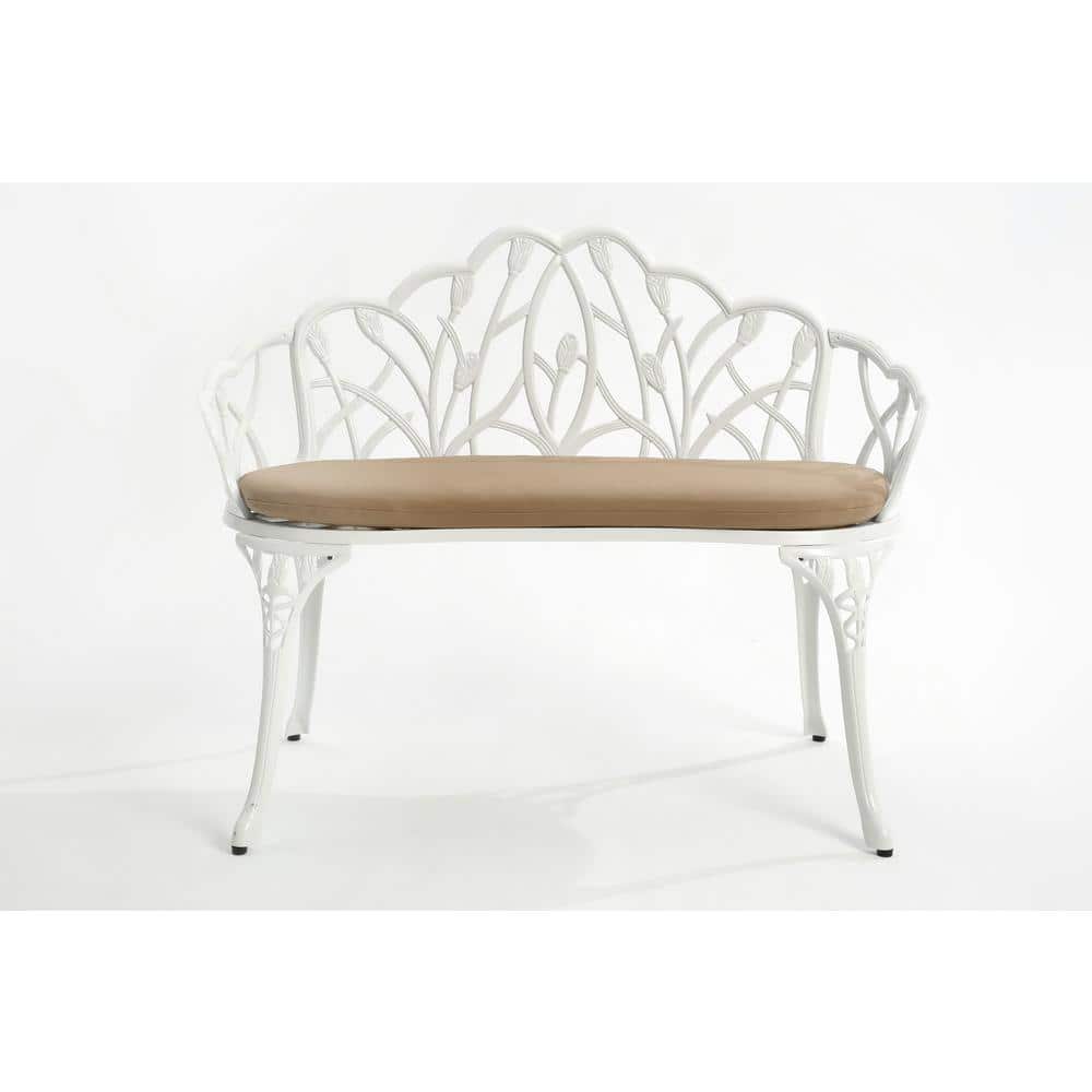 Aluminum Outdoor Bench with Khaki Cushion, All-Weather for Lawn Front Porch Path Yard Decor Deck Furniture White price history on PriceWatchPro
