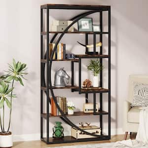 70.8 in. Tall Rustic Brown Engineered Wood 8-Shelf Bookcase with Open Storage Display Shelves for Home Office