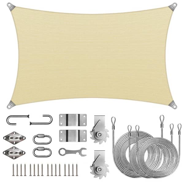 Super Ring 18 ft. x 20 ft. Sun Shade Sail with Winch Kits-Beige