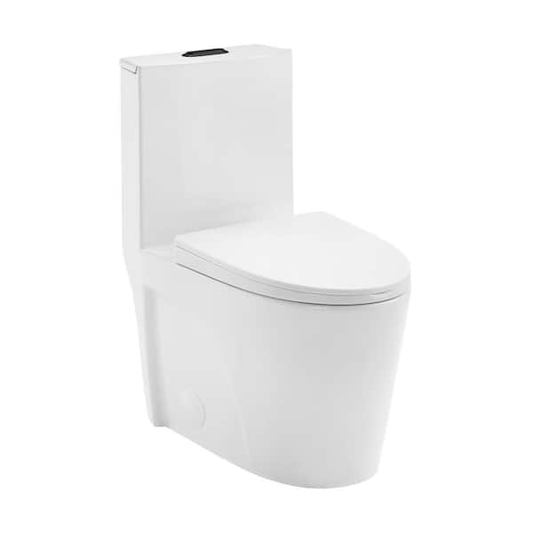Swiss Madison St. Tropez 1-piece 1.1/1.6 GPF Dual Vortex Flush Elongated Toilet in Glossy White w/ Matte Black Hardware, Seat Included