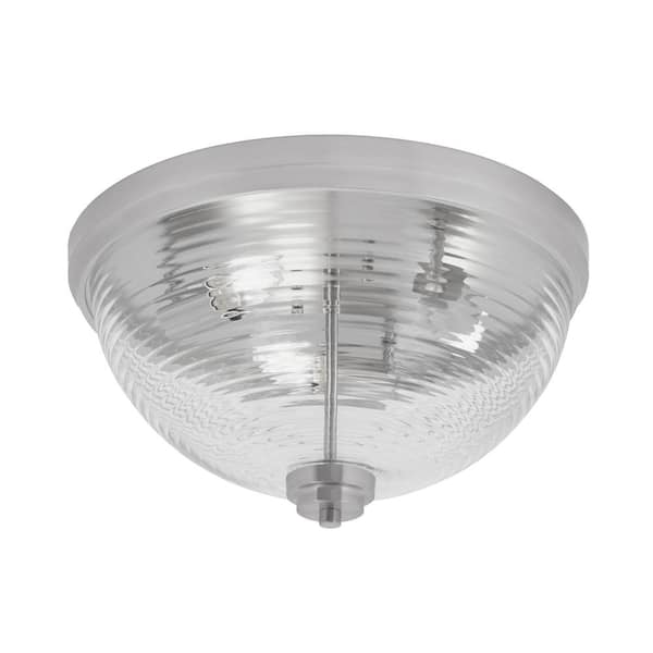 Unbranded Ashland 16 in. 3 Light Brushed Nickel Flush Mount with Clear Ribbed Glass Shade No Bulbs Included