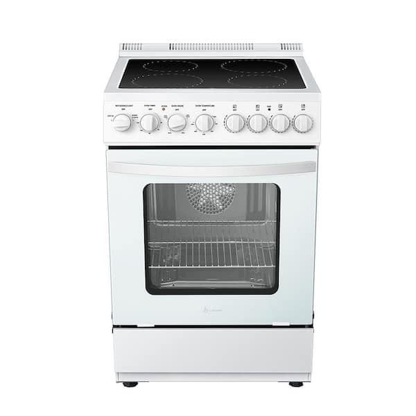 LANBO 24 in. 4 Element Freestanding Single Oven Electric Range with True Convection, Timer and Rotisserie, White