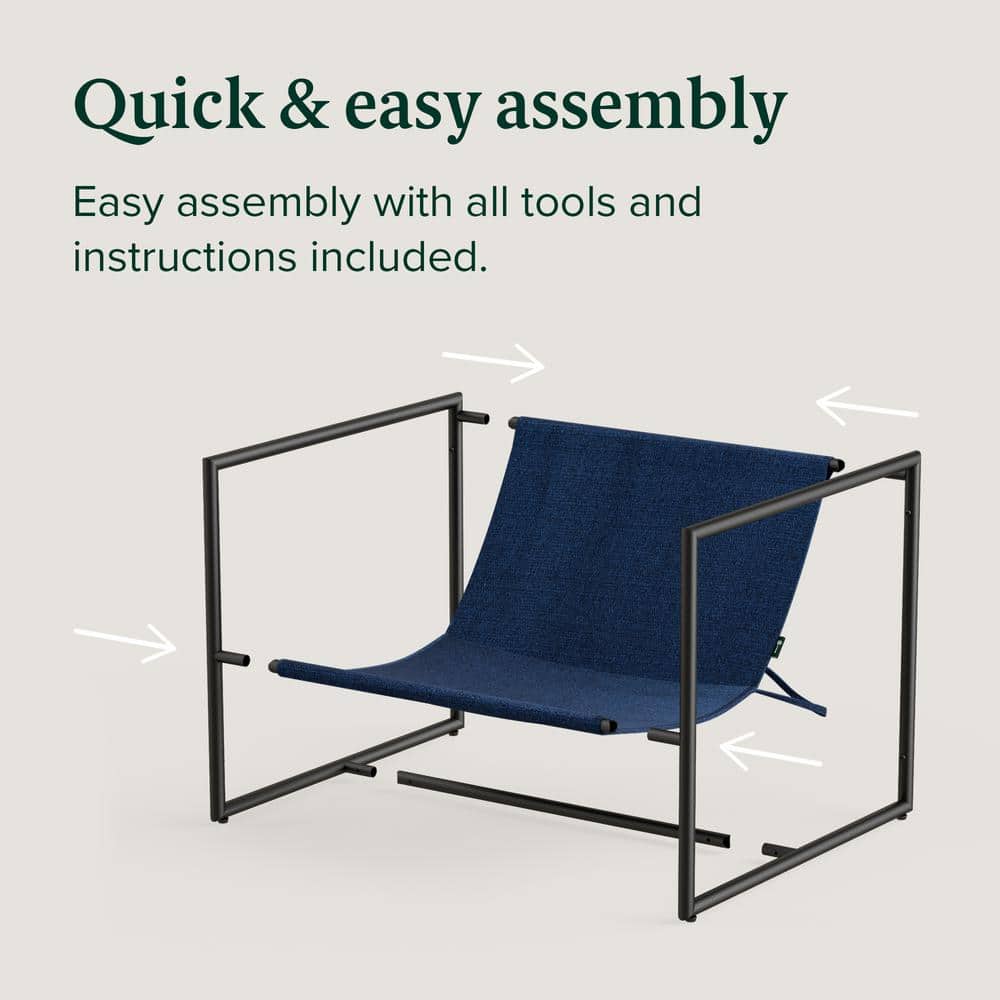 Navy Metal Framed Sling Accent Chair with Cushions