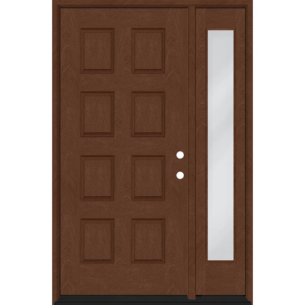 Steves & Sons Regency 53 in. x 80 in. 8-Panel LHIS Chestnut Stain Mahogany Fiberglass Prehung Front Door w/14in.Sidelite