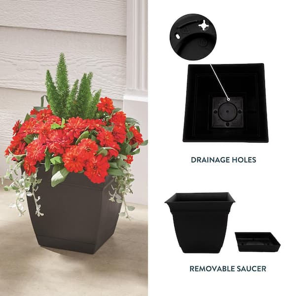 Tapered Square Planter with outlet Saucer