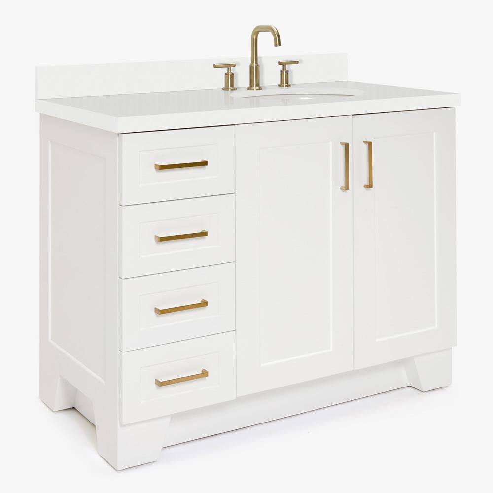 White Wood Freestanding Single Bathroom Vanity with Quartz Top