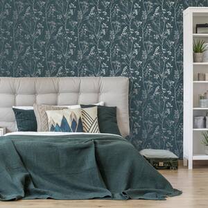 Hedgerow Teal Unpasted Removable Peelable Paper Wallpaper