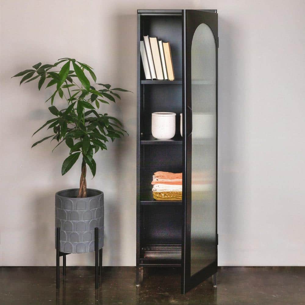 Solstice Tall Black Metal Accent Cabinet with Adjustable Shelves