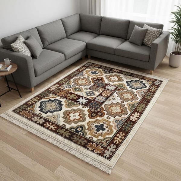 Brown 8 ft. x 10 ft. Woven Oriental Rectangle Indoor Area Rug