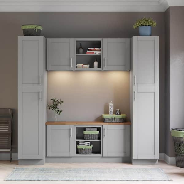 Richmond Vesuvius Gray Plywood Shaker Ready to Assemble Base Kitchen Cabinet Mudroom Sft Cls 96 in W x 24 in D x 90 in H