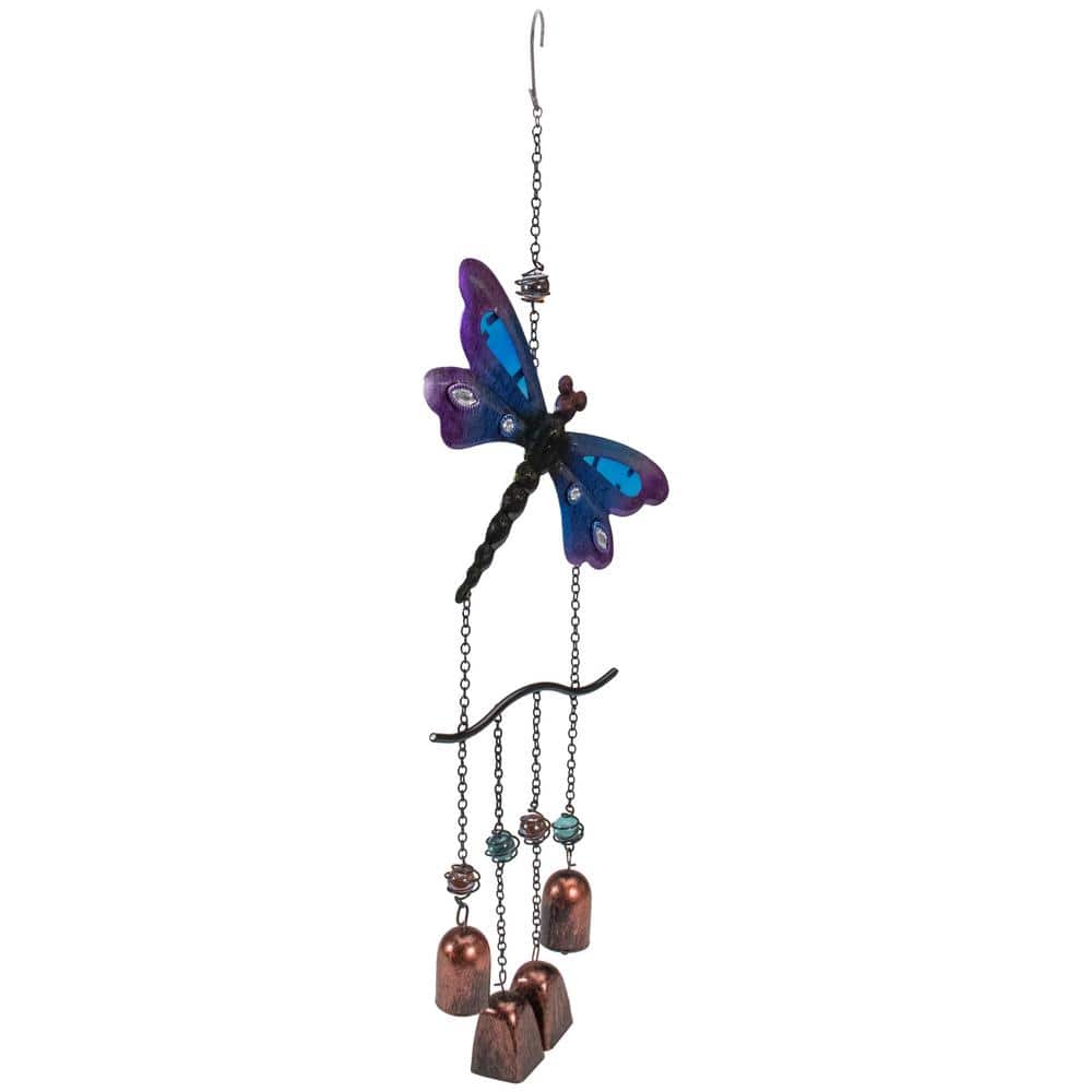 24" Purple and Blue Dragonfly Outdoor Windchime with Faux Jewels