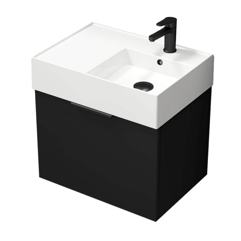 Derin 23.6 in. W x 17.3 in. D x 25.19 in. H Modern Bathroom Vanity in Matte Black With White Ceramic Top price history on PriceWatchPro