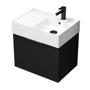 Derin 23.6 in. W x 17.3 in. D x 25.19 in. H Modern Bathroom Vanity in Matte Black With White Ceramic Top